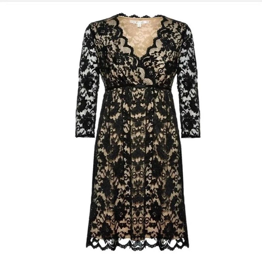 Max Studio stretch lace overlay 3/4 sleeve cocktail dress sz XS